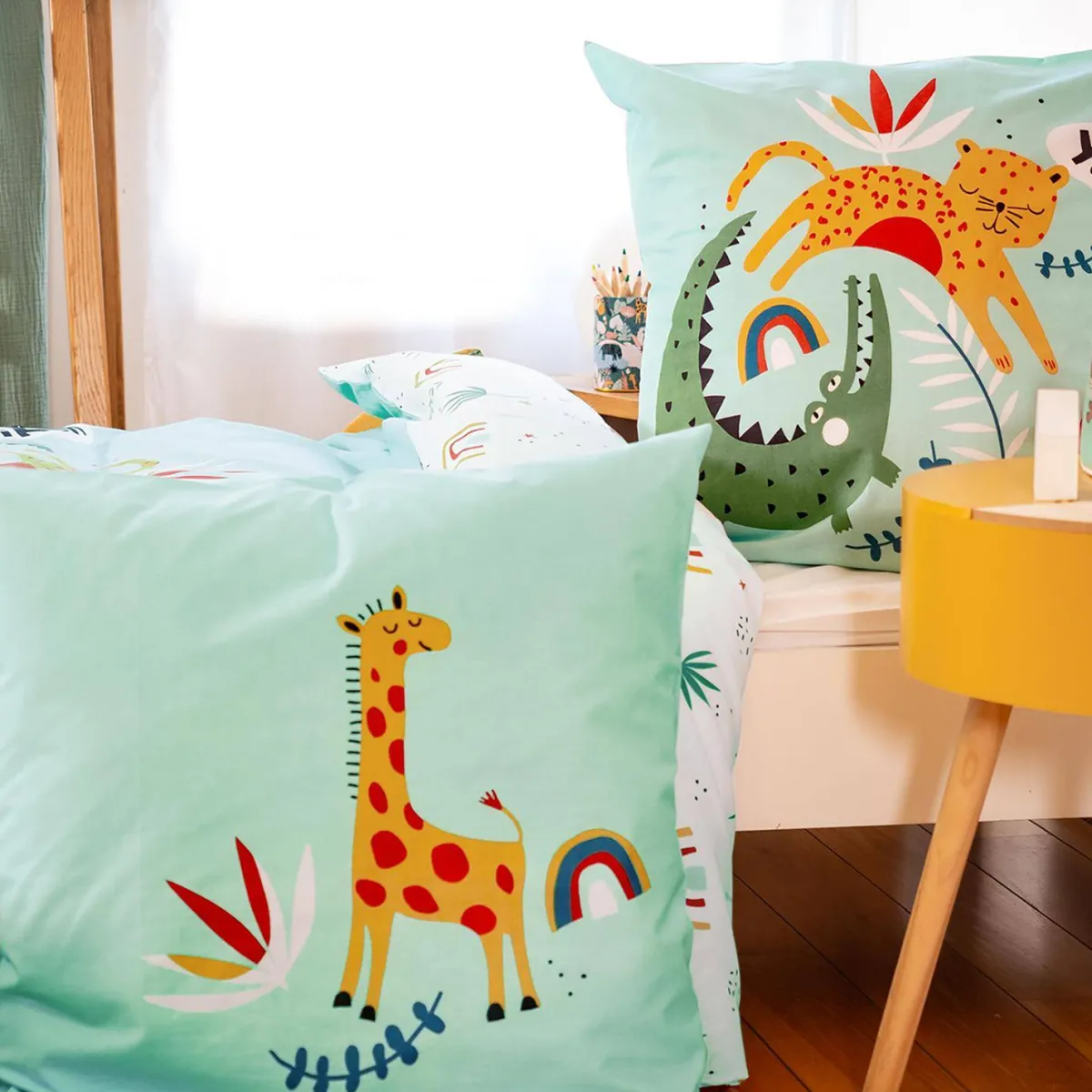 sweeek Set biancheria da letto cotone reversibile stampato savana / arcobaleno, 140 cm
