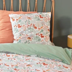 sweeek Set biancheria da letto cotone reversibile stampato autunno singola, 140cm