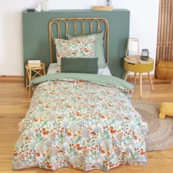 sweeek Set biancheria da letto cotone reversibile stampato autunno singola, 140cm
