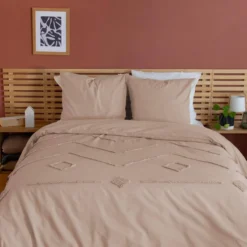 sweeek Set biancheria da letto di cotone rosa, 2 posti