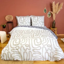 sweeek Set biancheria da letto in cotone reversibile con motivo grafico, 2 posti