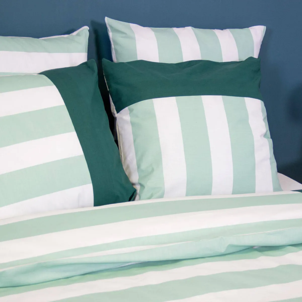 sweeek Set biancheria da letto in cotone a righe bianco e verde, 2 posti