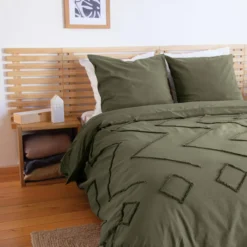 sweeek Set biancheria da letto in cotone verde, 2 posti