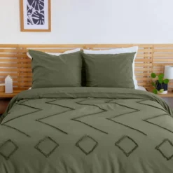 sweeek Set biancheria da letto in cotone verde, 2 posti