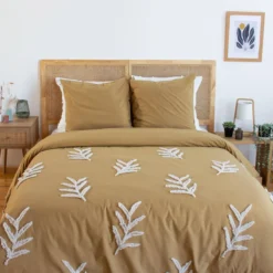 sweeek Set biancheria da letto in cotone color senape, 2 posti