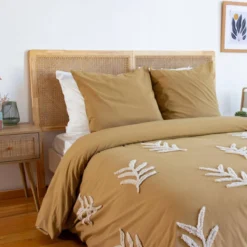 sweeek Set biancheria da letto in cotone color senape, 2 posti