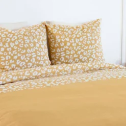 Set biancheria da letto in cotone reversibile con stampa leopardata gialla, 2 posti
