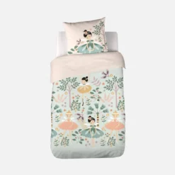 sweeek Set biancheria da letto in cotone reversibile stampata unicorno/ballerina, 140cm