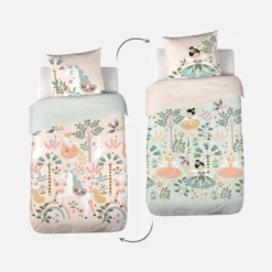 sweeek Set biancheria da letto in cotone reversibile stampata unicorno/ballerina, 140cm