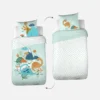 sweeek Set biancheria da letto in cotone reversibile stampata con dinosauri per un letto singolo, 140 cm