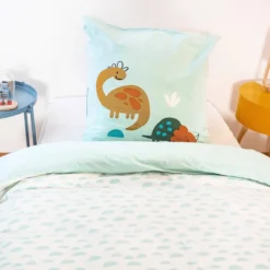 sweeek Set biancheria da letto in cotone reversibile stampata con dinosauri per un letto singolo, 140 cm