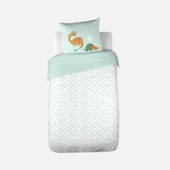 sweeek Set biancheria da letto in cotone reversibile stampata con dinosauri per un letto singolo, 140 cm
