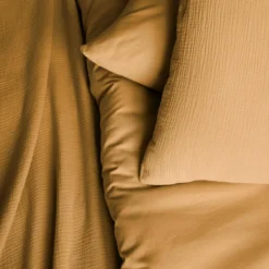 sweeek Set biancheria da letto in garza di cotone color miele