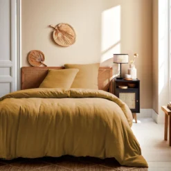 sweeek Set biancheria da letto in garza di cotone color miele