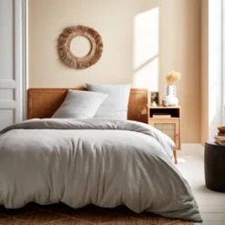 sweeek Set biancheria da letto in garza di cotone grigio chiaro
