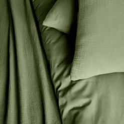 sweeek Set biancheria da letto in garza di cotone verde kaki