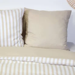 sweeek Set biancheria da letto in microfibra a righe beige, 2 posti