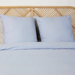 sweeek Set biancheria da letto in microfibra a righe blu, 2 posti