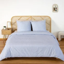 sweeek Set biancheria da letto in microfibra a righe blu, 2 posti