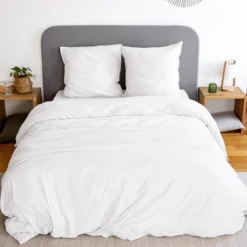 sweeek Set biancheria da letto in microfibra lavata bianca, 2 posti