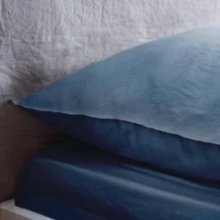 sweeek Set biancheria da letto in microfibra lavata blu notte, 2 posti