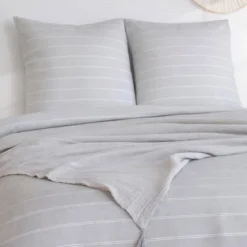 Set biancheria da letto in microfibra a righe grigie, 2 posti