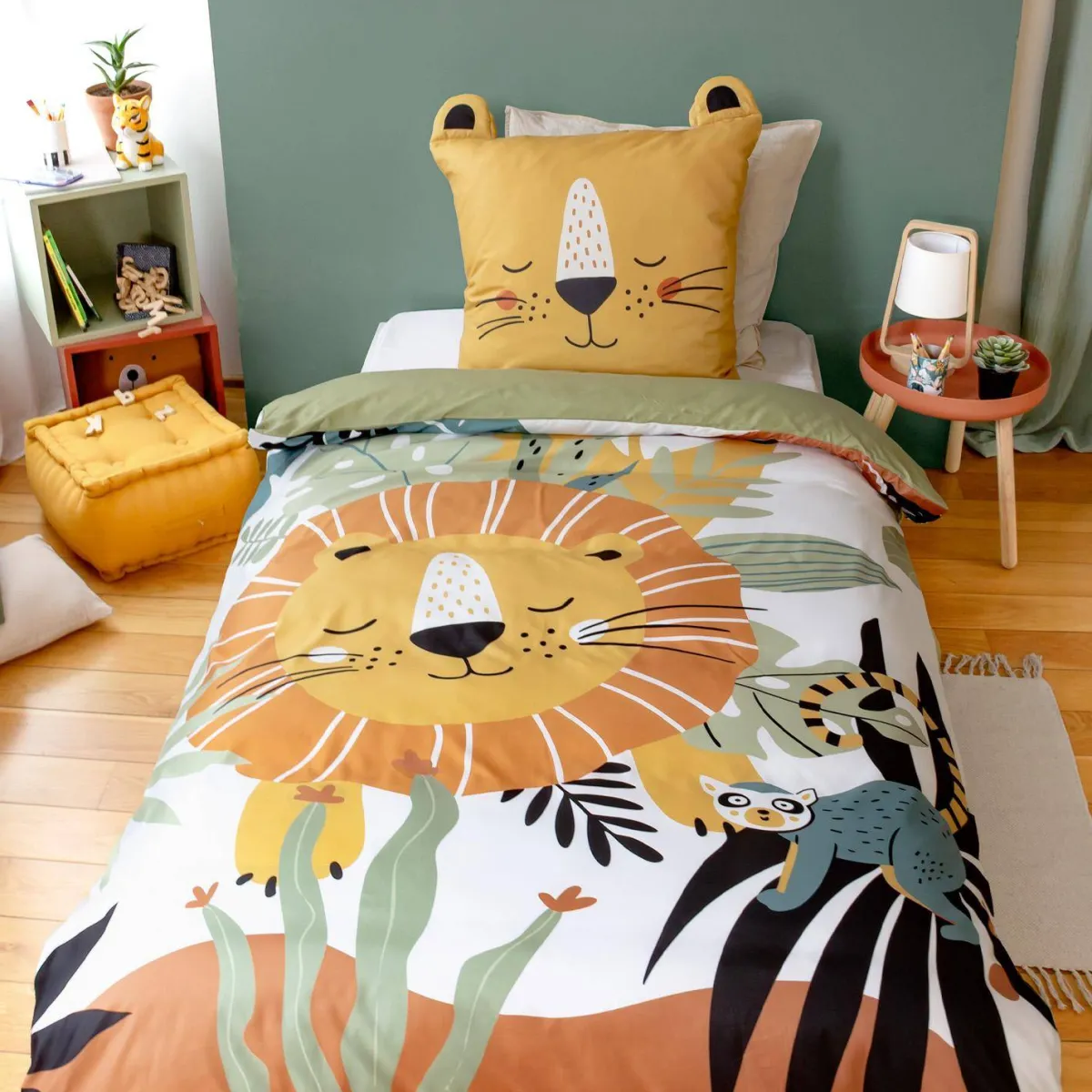 sweeek Set biancheria da letto in microfibra reversibile con stampa savana, 140cm