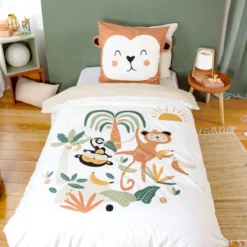 sweeek Set biancheria da letto in microfibra reversibile con stampa di scimmie, 140cm
