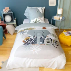 sweeek Set biancheria da letto in microfibra con stampa di elefanti, 140cm