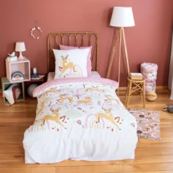 sweeek Set biancheria da letto in microfibra reversibile stampata foresta incantata, 140cm