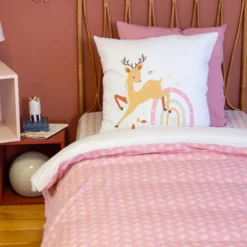 sweeek Set biancheria da letto in microfibra reversibile stampata foresta incantata, 140cm
