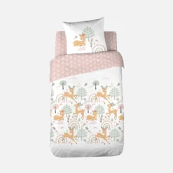 sweeek Set biancheria da letto in microfibra reversibile stampata foresta incantata, 140cm