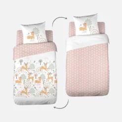 sweeek Set biancheria da letto in microfibra reversibile stampata foresta incantata, 140cm