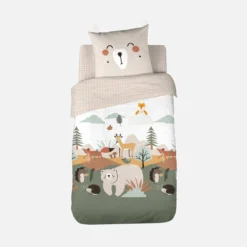 sweeek Set biancheria da letto in microfibra reversibile stampato foresta d'autunno, 140cm
