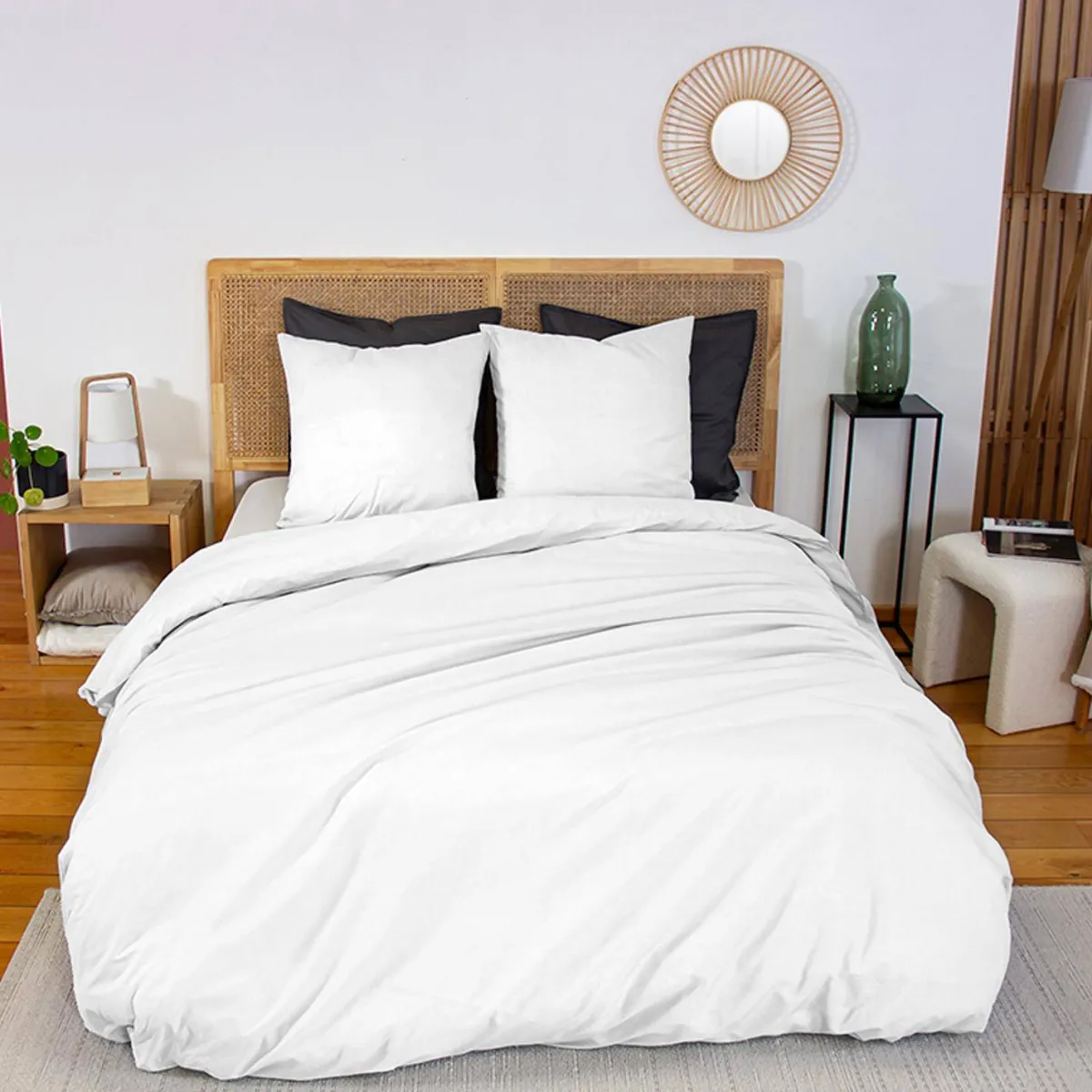 sweeek Set biancheria da letto in percalle di cotone bianco