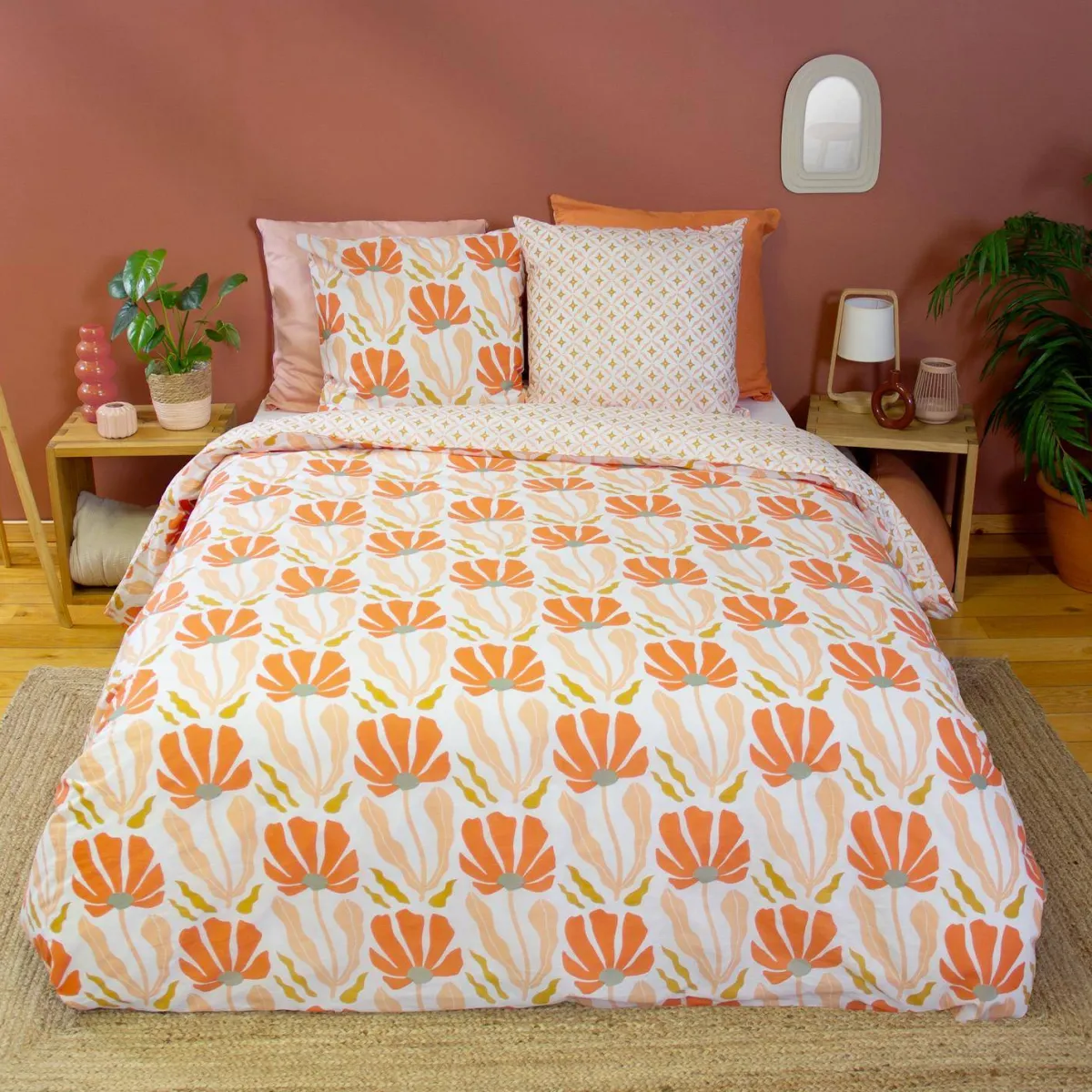 sweeek Set biancheria da letto reversibile con stampa floreale, 2 posti