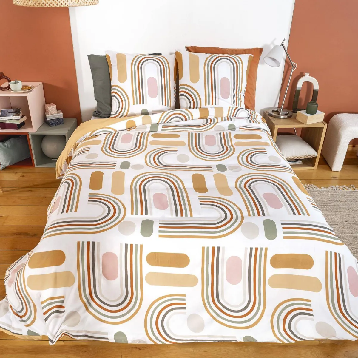 sweeek Set biancheria da letto reversibile arancione