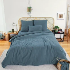 sweeek Set biancheria letto in mussola di cotone blu scuro