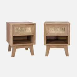 sweeek Set 2 comodini con decorazione in legno e canna da zucchero