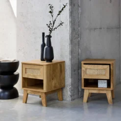 sweeek Set 2 comodini con decorazione in legno e canna da zucchero