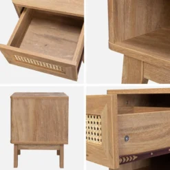 sweeek Set 2 comodini con decorazione in legno e canna da zucchero