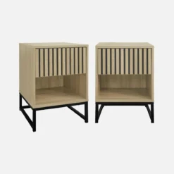sweeek Set 2 comodini contemporanei, decoro in legno scanalato, 1 cassetto
