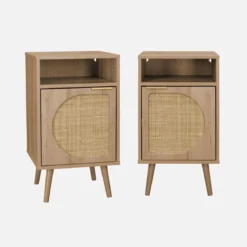 sweeek Set 2 comodini, decoro in legno, canalina arrotondata