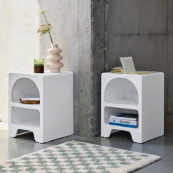 sweeek Set 2 comodini effetto legno bianco, 2 nicchie