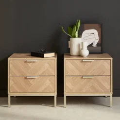 sweeek Set 2 comodini effetto legno con motivo a spina di pesce