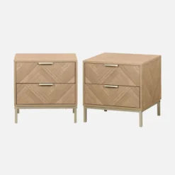 sweeek Set 2 comodini effetto legno con motivo a spina di pesce