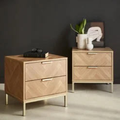 sweeek Set 2 comodini effetto legno con motivo a spina di pesce