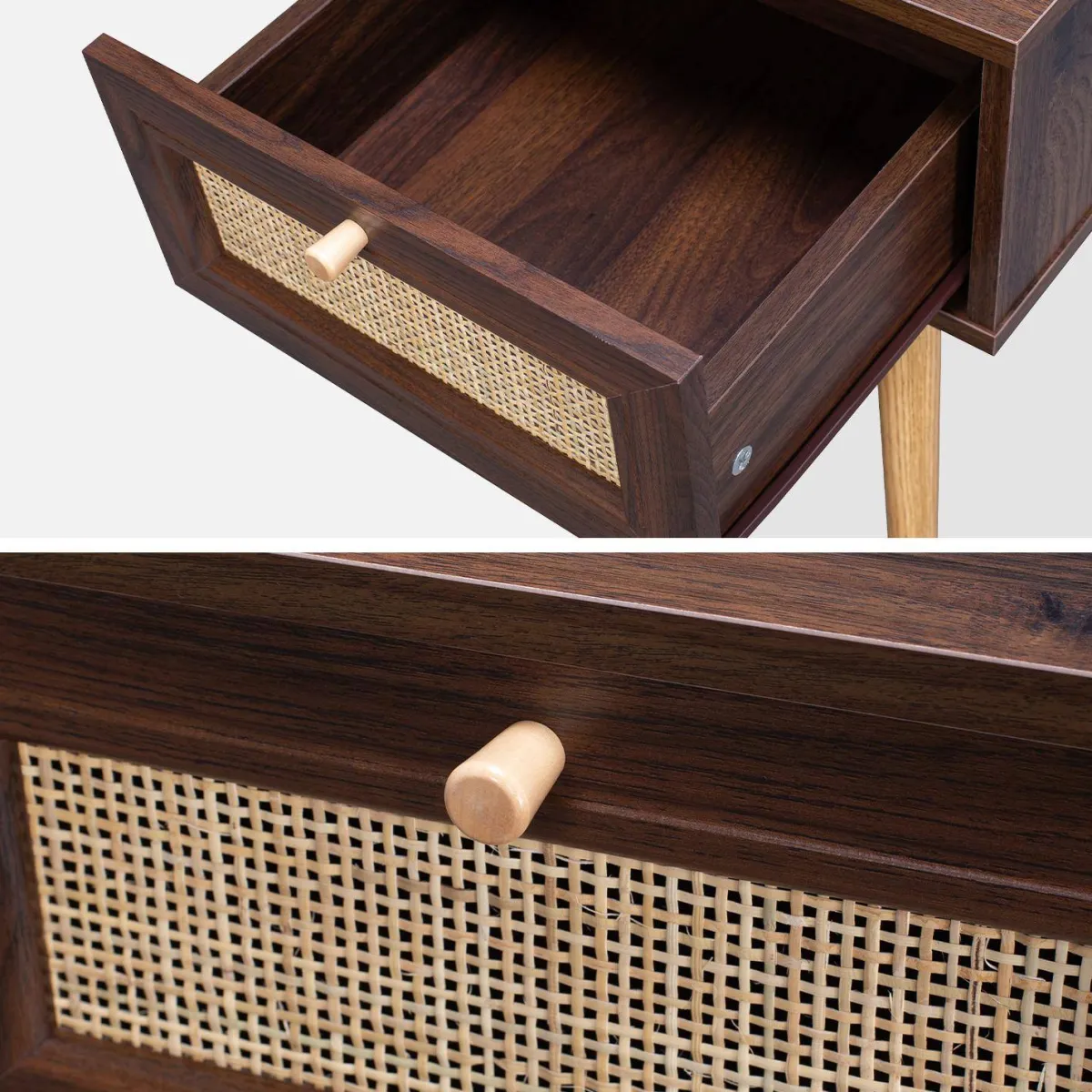 sweeek Set 2 comodini effetto legno e cannage