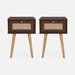 sweeek Set 2 comodini effetto legno e cannage