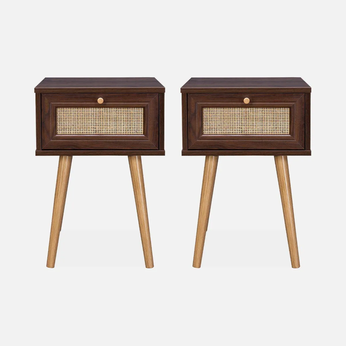 sweeek Set 2 comodini effetto legno e cannage